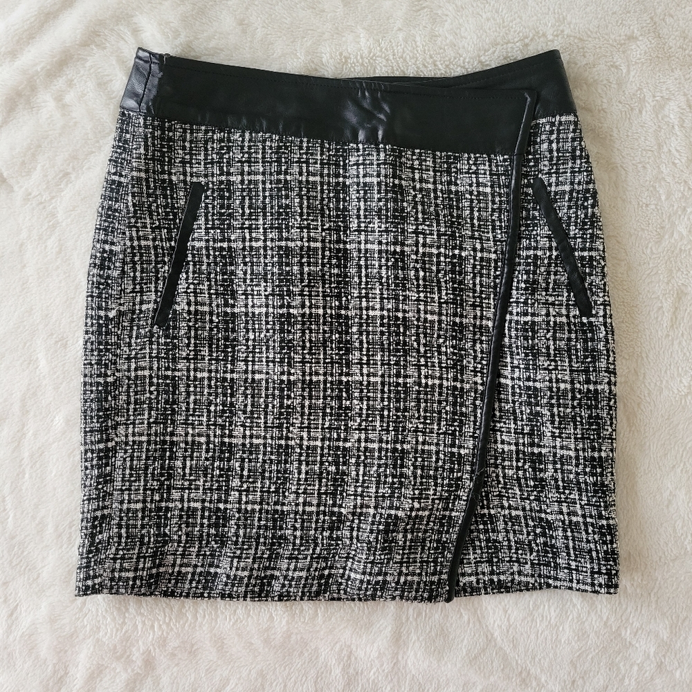 Outback Red Plaid Pencil Skirt with Faux Leather Trim